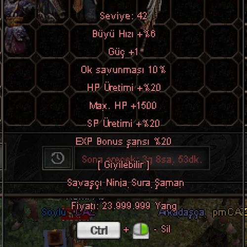  1.5K HP - 20 XP - 20 HP URETIM - 10 OK SAV BEYAZ ALTIN KOLYE